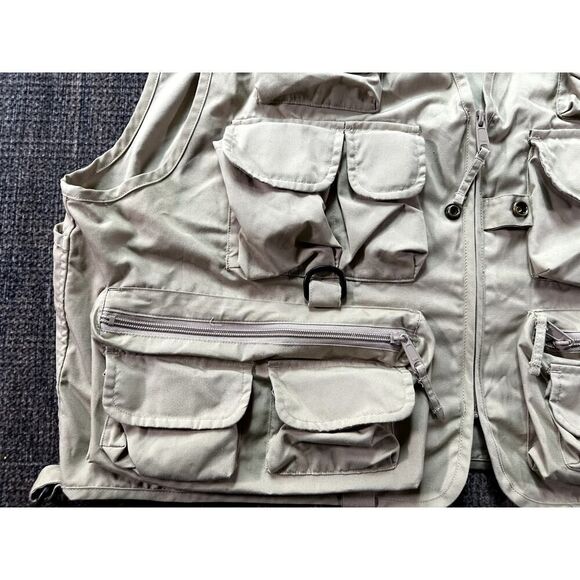 Cabelas Vest Mens Large Khaki Beige Tan Fly Fishing Willow Creek Hunting Zip Up - Picture 3 of 7